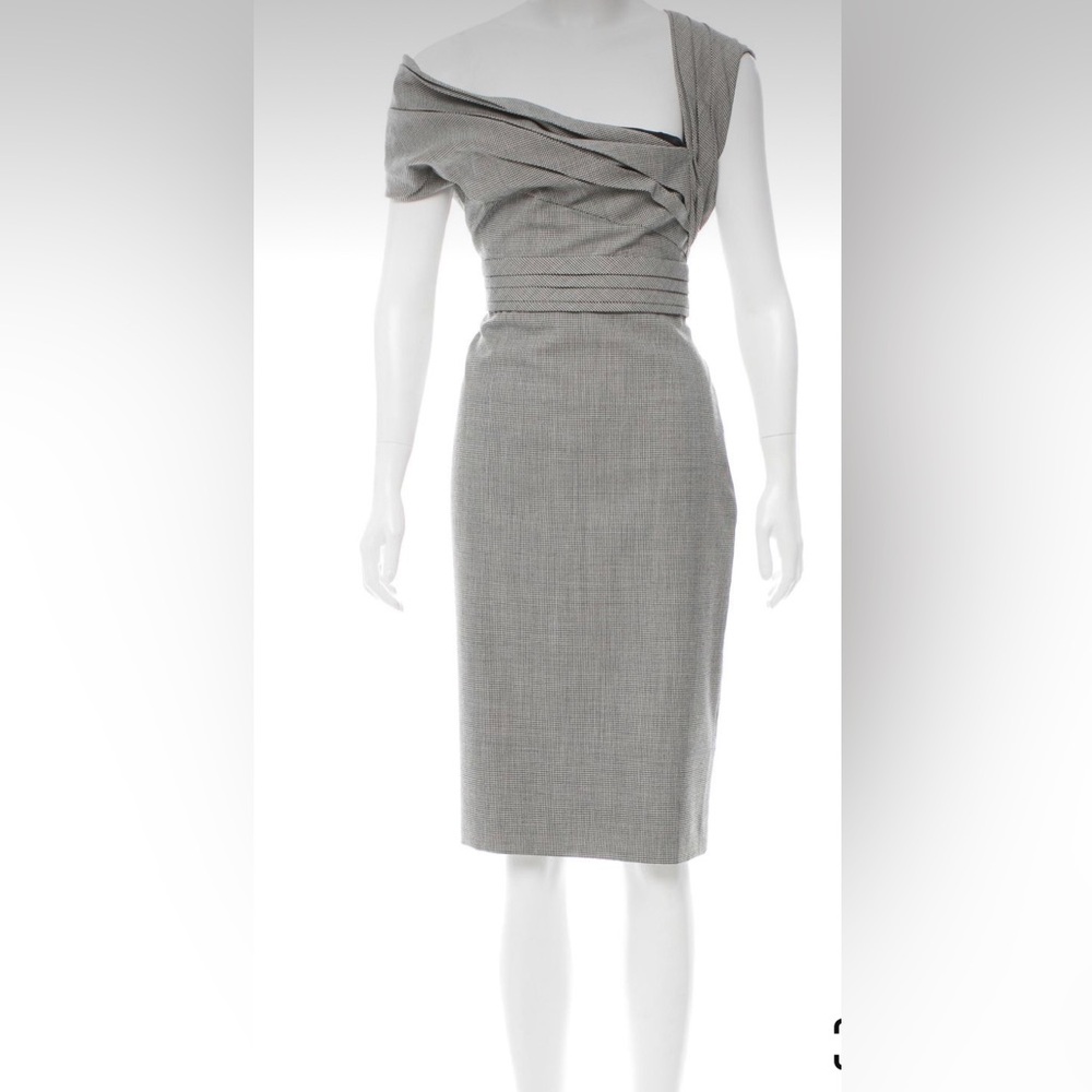 Amazing Vintage Valentino Balck and Ivory Houndstooth with Asymmetrical Neckline